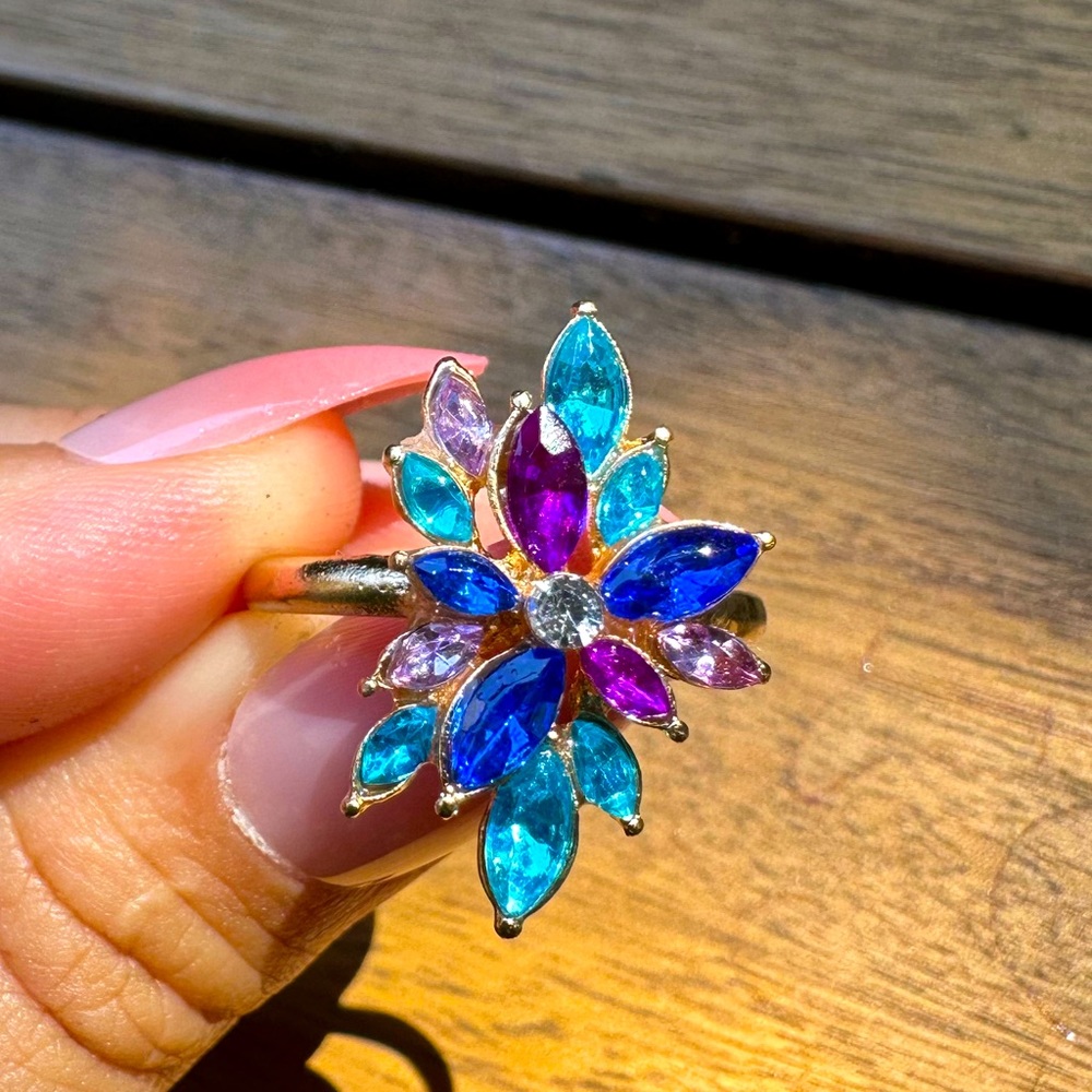 Boho Flower Multi Color Sapphire Gold 18k plated Ring